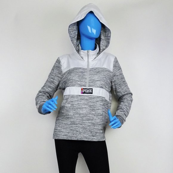 Victoria’s Secret PINK Heather Gray Logo Sweatshirt Hoodie M 8 10 1/4 Zip Campus - Picture 3 of 8